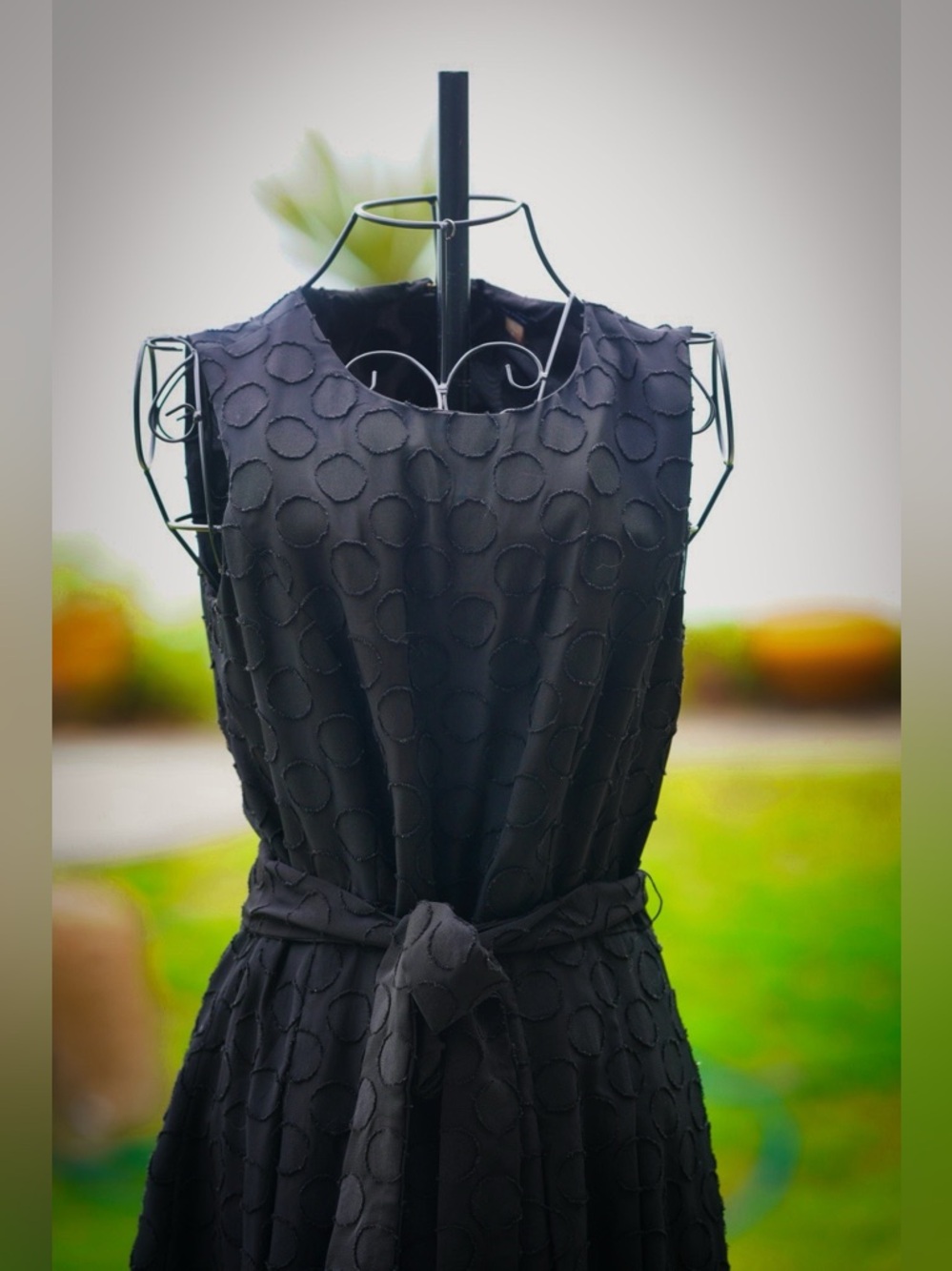 Tommy Hilfiger Black Tonal Polka Dot Sleeveless Midi Dress - Size 6